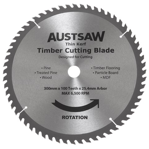 AUSTSAW 300MM ( 12IN) THIN KERF TIMBER BLADE 25.4MM BORE 100 TEETH
